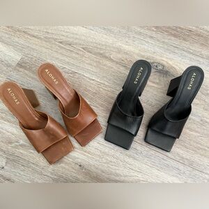 SET 2 Pairs ALOHAS Never Worn Dune Heeled Mules Brown and Black Leather Size 7.5